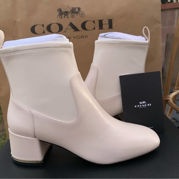 Coach Nala Chalk White Leather Booties Size 8.5 Signature Gold - Picture 4 of 14